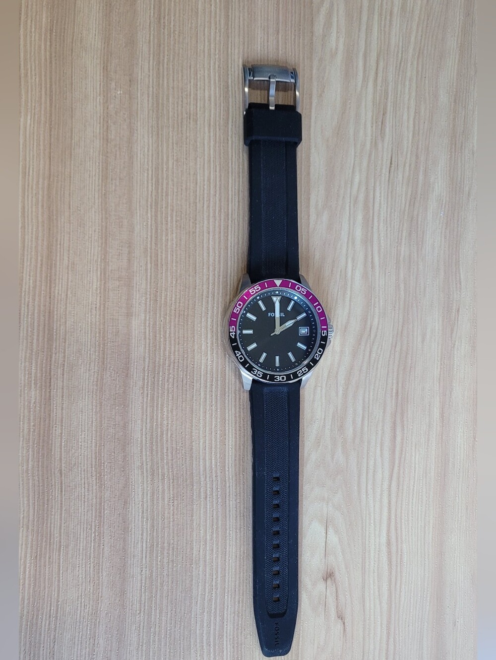 Fossil Black Silicone Strap watch with Magenta Accent
